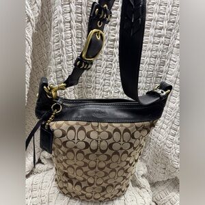 Coach Brown and Black Signature Shoulder Bag